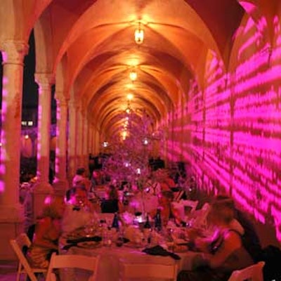 Every 20 minutes throughout dinner, Bay Stage Lighting Systems changed the colors in the courtyard.