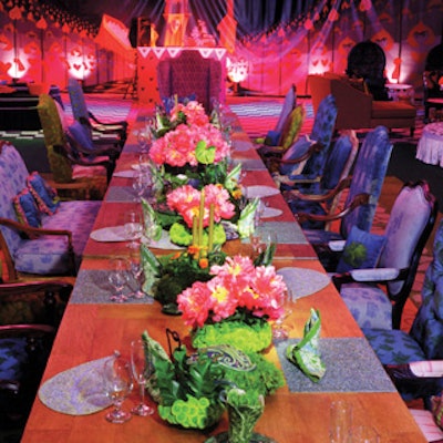 The Mad Hatter tea party took place around a custom-made 40-foot-long table laid with pieces from the new line.