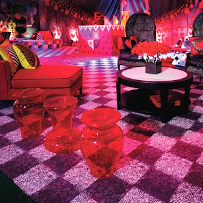 InterfaceFLOR carpet tiles in Alice-inspired patterns covered the floor.
