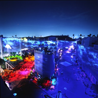 At the Taurus World Stunt awards, the Paramount Pictures lot got an under-the-sea look, with projections of fish on the buildings.