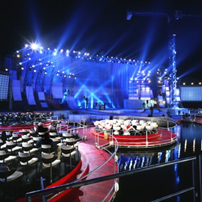 The stage topped a tank filled with 950,000 gallons of water.