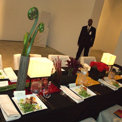Fiddlehead ferns and bamboo decorated the tabletops.