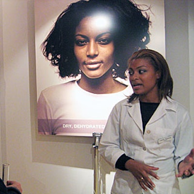 Joico reps in white lab coats explained the science behind its line of products to small groups of guests at a time.