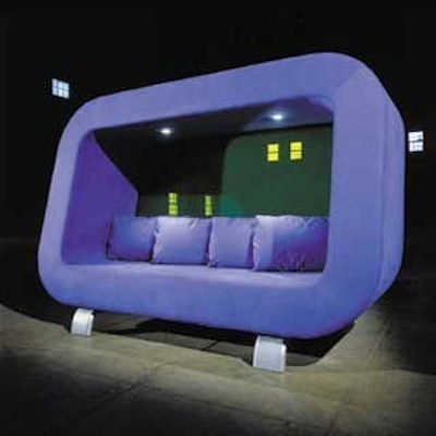 Room Service's overhead sofa features recessed lighting and can accommodate people on all sides when placed away from a wall.