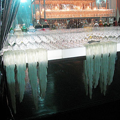 Mirrored bars featured white illuminated tops and embellishments of faux icicles.