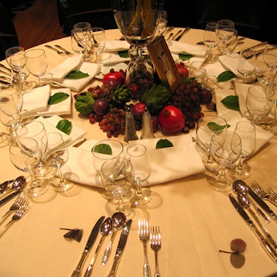 Off-white linens with green leaf appliqu?s from Around the Table added pizzazz to the 2005 Opera ball at the Fairmont Royal York Hotel.