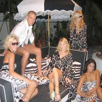 Ford Models arranged in sultry tableaus set the tone for the Roberto Cavalli Vodka launch party at the Raleigh Hotel.