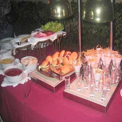 During cocktails, the Biltmore's caterers stacked mini hamburgers and french fries for guests to munch on.