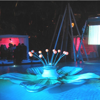 A giant floating anemone floated in the Delano Hotel's swimming pool for the Perrier Jou?t PJ Performance party.