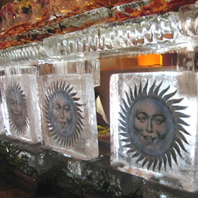 Miami Ice Man emblazoned an icy 12-foot seafood station with sunbursts.