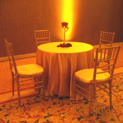 Decor included golden cocktail tables in the reception area.