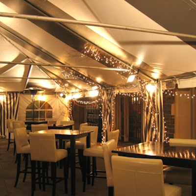 Sinclair Russell created a cocktail lounge with furniture from Yukon Events in an outdoor tent for the after-party at Hart House.