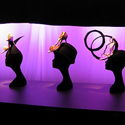 Shoes were perched on mannequin heads wearing black felt hats by designer Ryan Wilde.