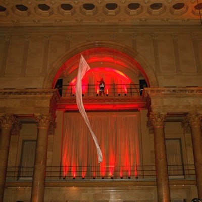 Actors waved a long flag from the balcony of Cipriani Wall Street.