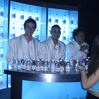Three bartender-models served water to the teens from behind an illuminated Evian bar at Seventeen magazine's New Star Designer Showcase at Roseland.