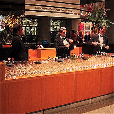The main information kiosk in the lobby of the Museum of Modern Art was set up as a bar.