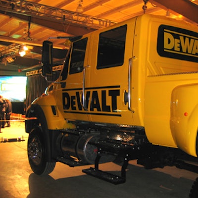 Black & Decker unveiled several vehicles—including this International CXT pickup truck—to be used in its DeWalt marketing efforts during a cocktail party for 100 of its top industrial customers at Markham Fair Grounds.