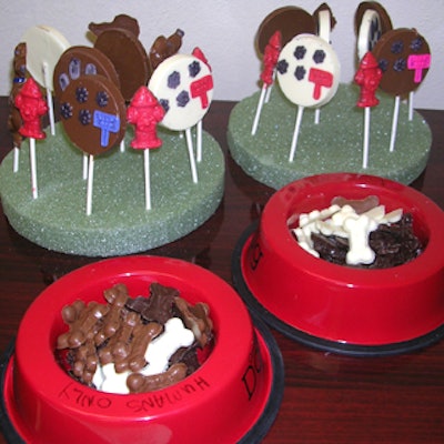 It's in the Pot Creative Entertaining Solutions created treats for humans including white, milk, and dark chocolate bones served in dog bowls, as well as chocolate lollipops in a variety of canine-related shapes.