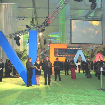 Visionz Inc. built 14-foot-tall letters of NFAA's logo inside the cocktail reception tent.
