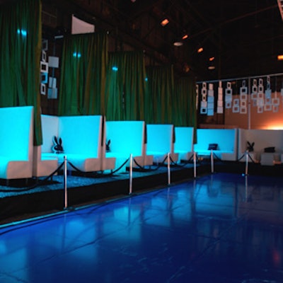 Lounge areas included white cabanas installed along the dance floor.