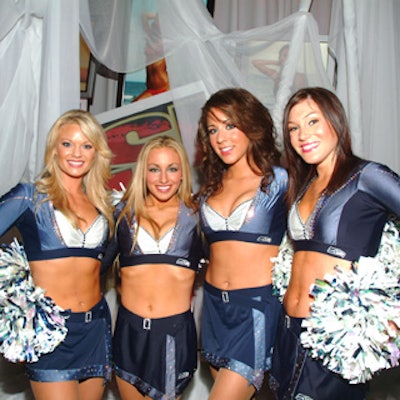 Twenty-seven Seattle Seahawks cheerleaders performed cheers during the party.