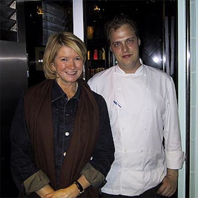 Martha Stewart posed with chef Didier Elena outside of the most exclusive party room in Manhattan--the chef's table at Alain Ducasse. Only friends or big spenders are invited.