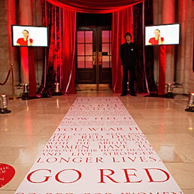 The red carpet leading to the entryway was replaced with a strip of wording spelling out the campaign's mission.