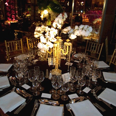 David Salvatore, creative director at Blair Delmonico, created a jewel-encrusted candelabrum adorned with white orchids in place of candles.