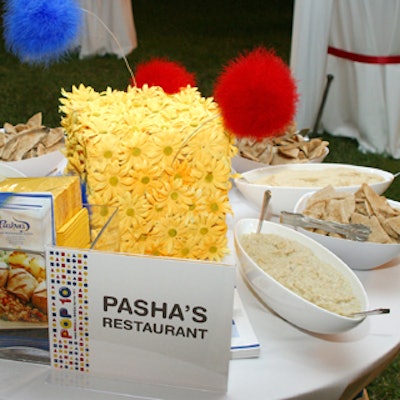 Pasha's spread of hummus and other Mediterranean treats was jazzed up with bright daisies and fuzzy accents.