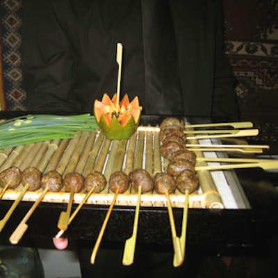 Among the variety of Annemarie's Feast's hors d'oeuvres was minced kabob of lamb kofta served with a yogurt dipping sauce.