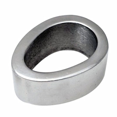 This stainless steel napkin ring is modern but not boxy. Available for rent from Party Rental Ltd.