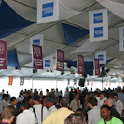 The busy crowds in the large tasting tent.