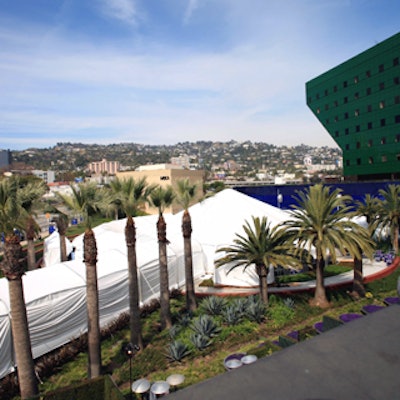 The Pacific Design Center got a massive tent and lots of security for the Elton John AIDS Foundation annual Academy Awards viewing- and after-party.