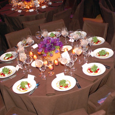 Party Cloths' custom-made chocolate brown chair covers and tablecloths decorated the dinner tables on stage at the Howard Gilman Opera House for the Brooklyn Academy of Music's Gucci-sponsored Hedda Gabler benefit.