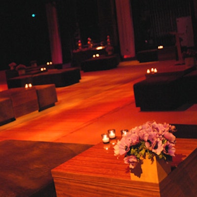 Anemones-blossoms featured in event sponsor Gucci's spring and summer collection-filled blond wood cubes at the reception in the opera house's foyer.