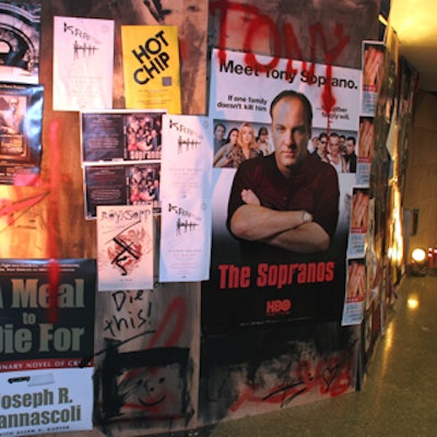 The entrance to Roseland was decorated with plywood walls—the kind used at construction sites—plastered with posters, playbills, artwork, and fliers from the show's advertising campaign and from cast and crew members' own shows, books, and other endeavors.