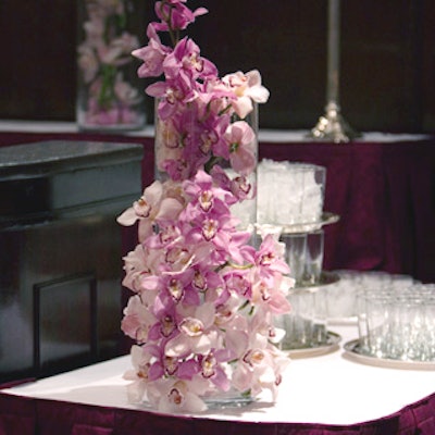 The tall vases filled with orchids decorated the bar.