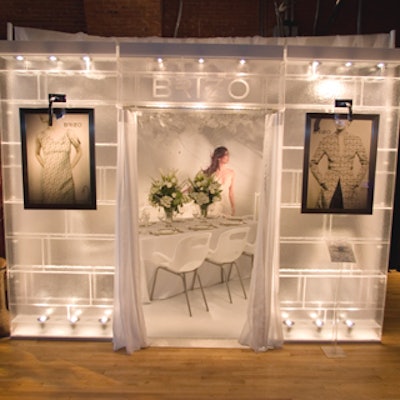 Amy Hillsman, a marketing manager at high-end faucet company Brizo, worked with Toronto-based Sealy Consulting to create an ethereal white environment to showcase the brand. Icy-looking clear blocks—meant to convey the notion of clean, pure water—enclosed the space and gave it a dreamy feel; inside, white branches, feathers, and crystals hung over an all-white table.