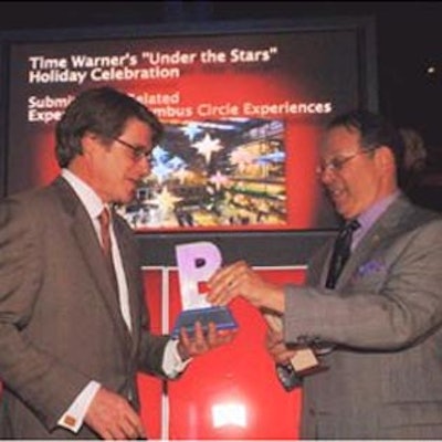 Tim Hindert of Columbus Circle Related Experiences won the illustrious 'B' for Best Lighting Design, presented by BiZBash President Richard Aaron.