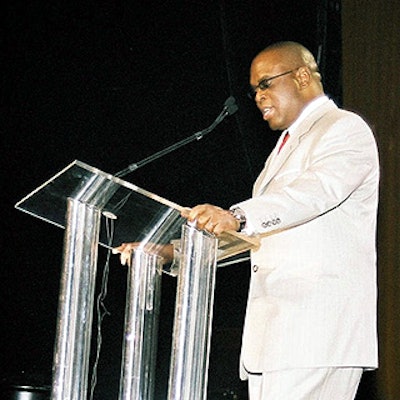 Antonio 'LA' Reid, the president of Arista Records, addressed the audience at the Hammerstein Ballroom.