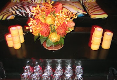 Porta Fiori Floral Design Studio created small centerpieces for the tables in the V.I.P. room at the Manor, where designer Roberto Cavalli spent most of the night.