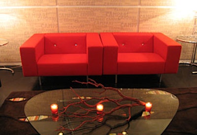 The Campari lounge, located adjacent to the gallery, was furnished by Design Within Reach and functioned as an area where gallery patrons could sit, relax, and discuss the exhibition.