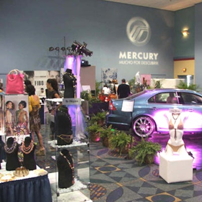 A Mercury Milan's 360-degree rotating car was displayed in the Miami Beach Convention Center's ballroom for Miami Fashion Week.