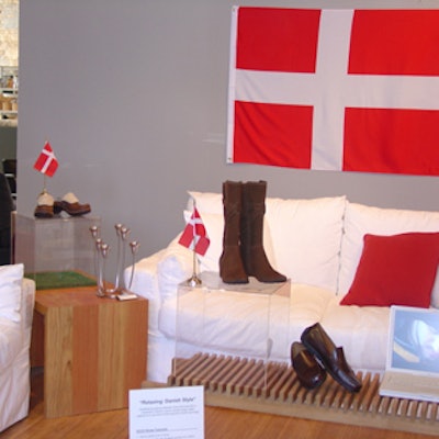 Courtney Rainey Group decorated the space with Danish flags to recognize the fact that Ecco is a Danish company and Fluid Living specializes in Danish furnishings.