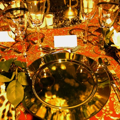 Cavalli animal prints and Venetian Fortuny fabric decorated dinner tables.