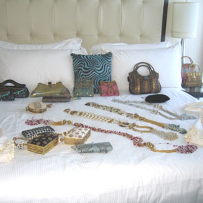 Even the bed was covered with handmade purses and accessories.