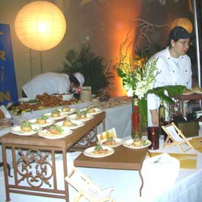 Trina Restaurant's station was filled with plates of shrimp with microgreens.