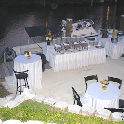 The dock was also set up with tables, chairs, and a buffet station.