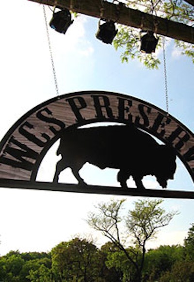 Guests passed a rustic-looking 'WCS Preserve' sign that mimicked authentic metal and wood ranch signage.