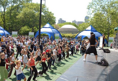 Crunch Fitness instructors led their massive classes from the stage at Rumsey Field in New York's Central Park.